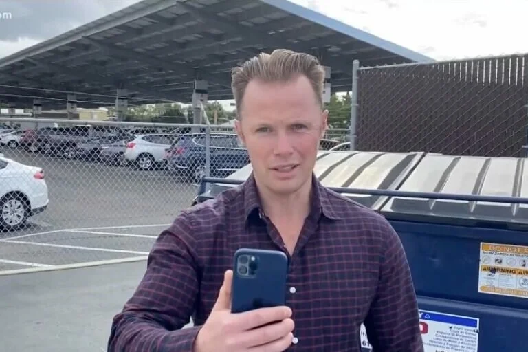 A screenshot of footage showing Robert Wilson speaking to CBS 8 reporter, David Gotfredson, outside a San Diego courthouse on Dec. 27, 2021.