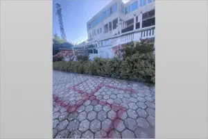 A swastika was drawn outside hotel with Jewish children